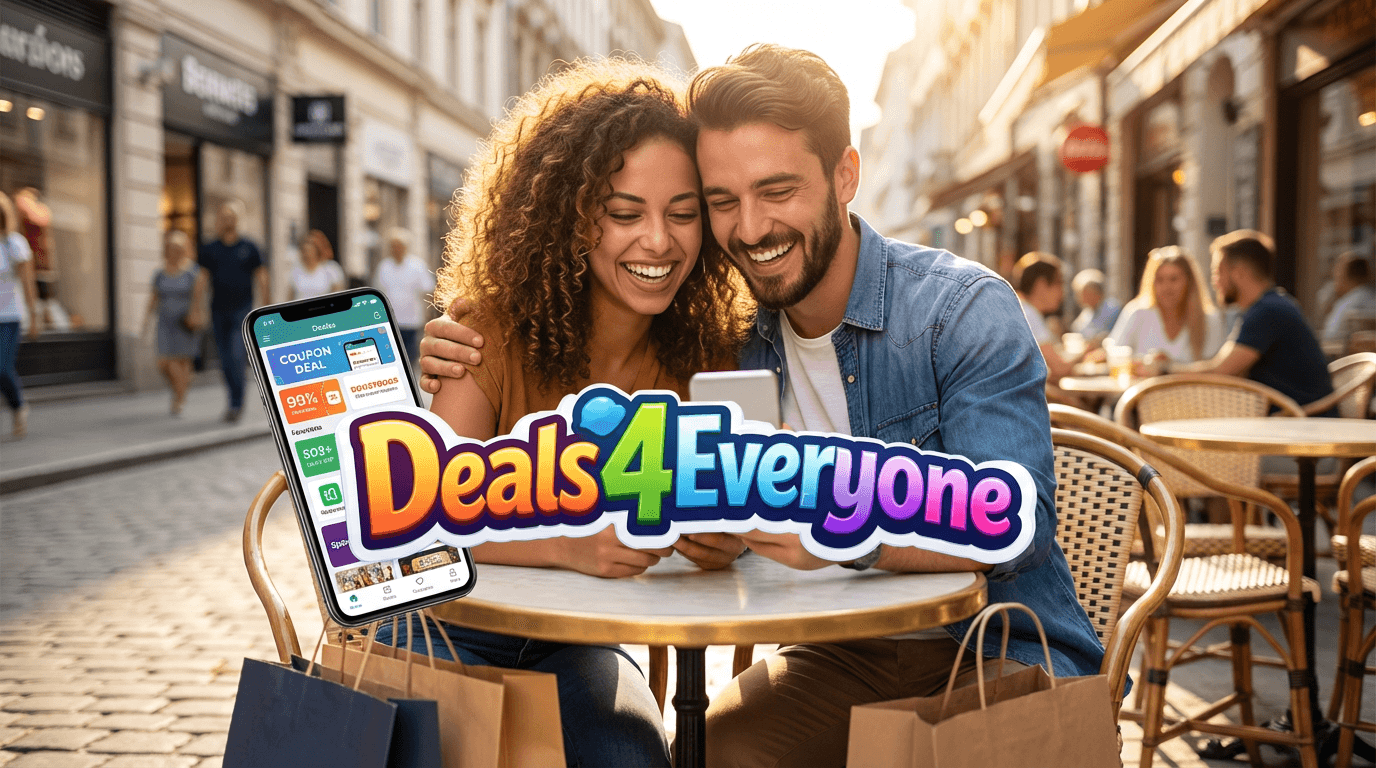 Happy shoppers saving money